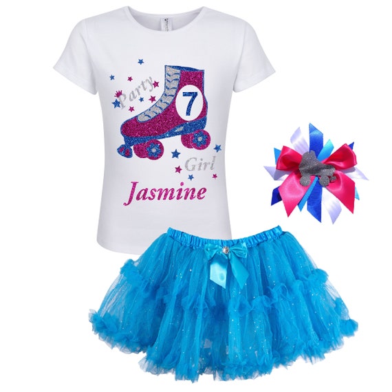 Roller Skate Shirt 7th Birthday Outfit Roller Derby Glow Skating Tank Top tShirt 7 Tulle Tutu Skirt Kids Personalized Gift | Bubblegum Divas Il_570xn