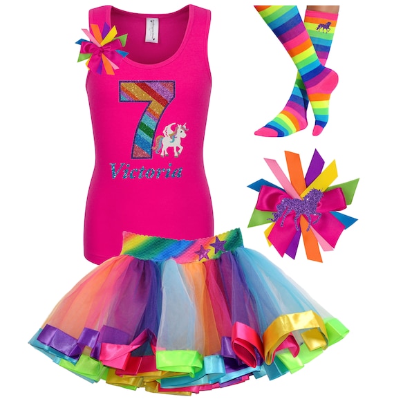 7th Birthday Unicorn Shirt Pony Party Outfit Fairytale T Shirt Pink Unicorn Kids Shirt Horse Unicorn Hair Bow Rainbow Tutu Unicorn Socks 7 Il_570xn