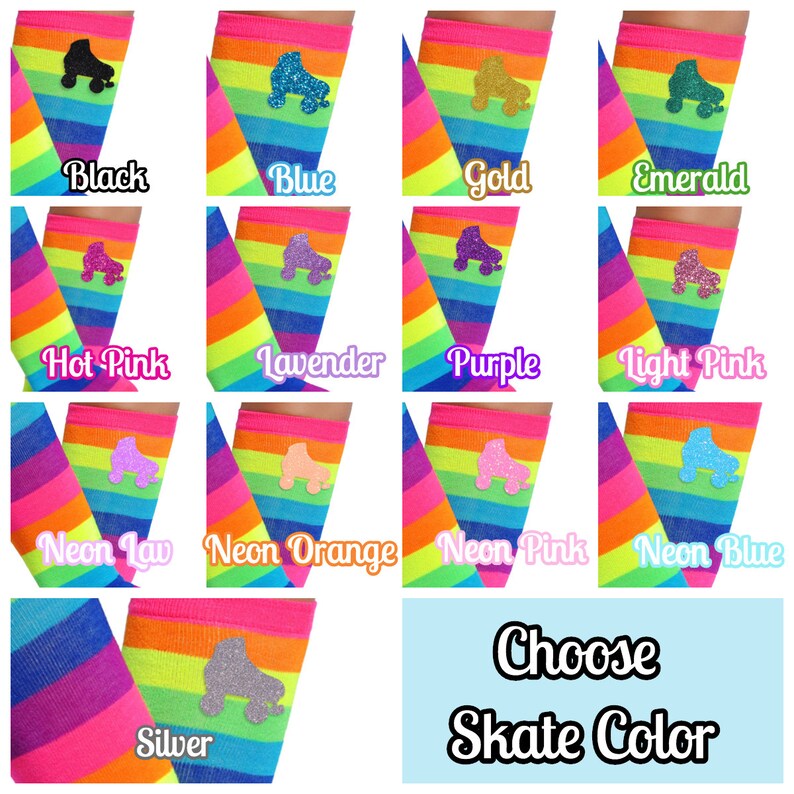 Skate Party Roller Derby Socks Rainbow Knee Socks Neon Trendy Socks Boot Socks Fun Party Birthday Gift Socks Glow Party Hot Pink Socks Funky image 2