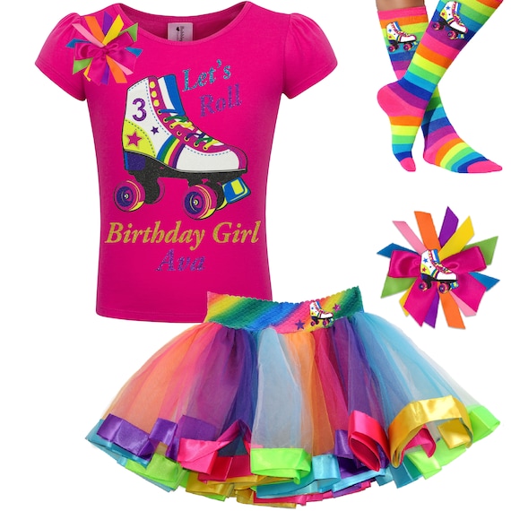 Roller Skates Shirt 3rd Birthday Outfit Rainbow Tutu Skirt Glow Roller Derby Little Girls Skating Party Personalized Gift | Bubblegum Divas Il_570xn