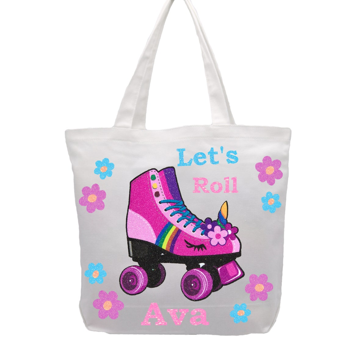 Roller Skates Personalized Bag White Canvas Tote Bag Girls Etsy