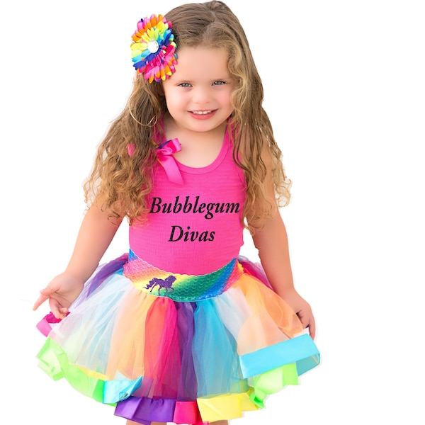 Unicorn Rainbow Birthday Tutu Skirt Unicorn Costume Dress Up Glow Party Magical Fairytale Little Pony Outfit | Bubblegum Divas