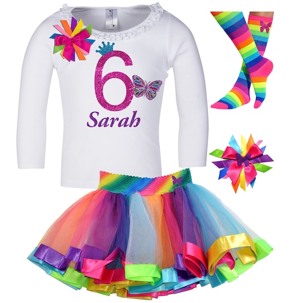 Butterfly Shirt 6th Birthday Outfit Rainbow Tutu Butterfly Birthday Dress Butterflies Wings Long Sleeve Personalized Gift | Bubblegum Divas Il_570xn