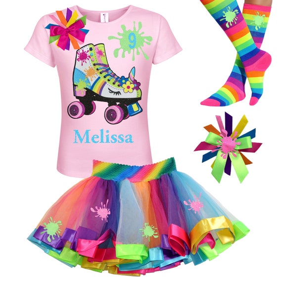 Roller Skate Party Slime Queen Shirt Unicorn Skates 9th Birthday Outfit Rainbow Tutu Glow Roller Skating Personalized Gift SLM Il_570xn