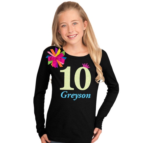 10th Birthday Girl Shirt Gold 10 Girls Blue Tank Top Personalized Name Glow Party 