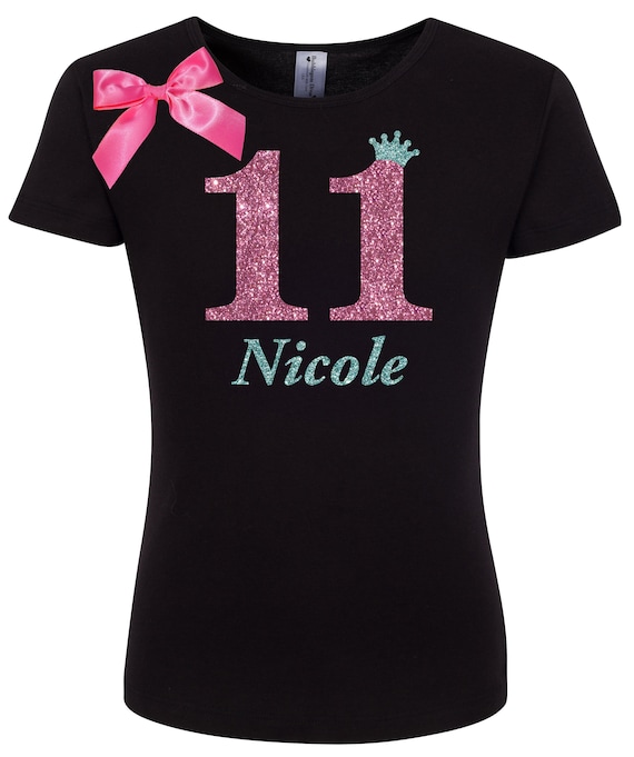 Girls 7th Birthday Shirt Blue Glitter Rainbow T-Shirt Tank Top Custom Name Age 7 Party Gift