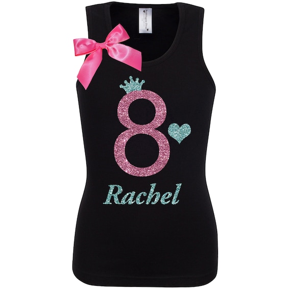 8th Birthday Girl Shirt Kids Birthday Party Girls Birthday Outfit Black Pink Birthday Girl Shirt Personalized Age Name Shirt 8 Il_570xn