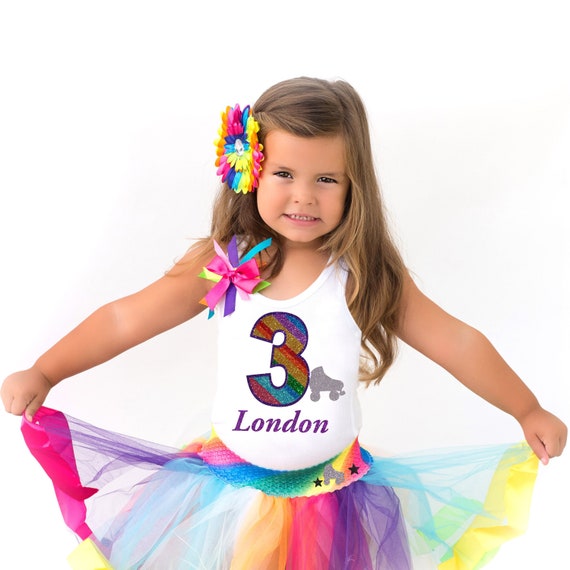 Roller Skate Shirt Toddler Girls Skating Party 3rd Birthday Outfit Rainbow Tutu Roller Derby Boot Socks Personalized Gift | Bubblegum Divas Il_570xn
