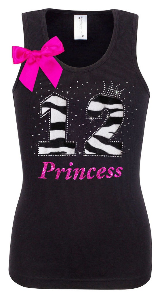 12th Birthday Girl Shirt Black White Zebra Animal Print Rhinestone Twelve Black Tank Top Pink Tutu Skirt Personalized 12 Il_570xn