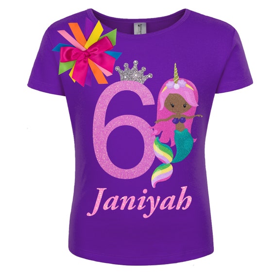 Black Mermaid Birthday Shirt Girll 6th Birthday Little Mermaid Shirt 6 Year Old African American Girl Sixth Birthday Personalized Custom Il_570xn