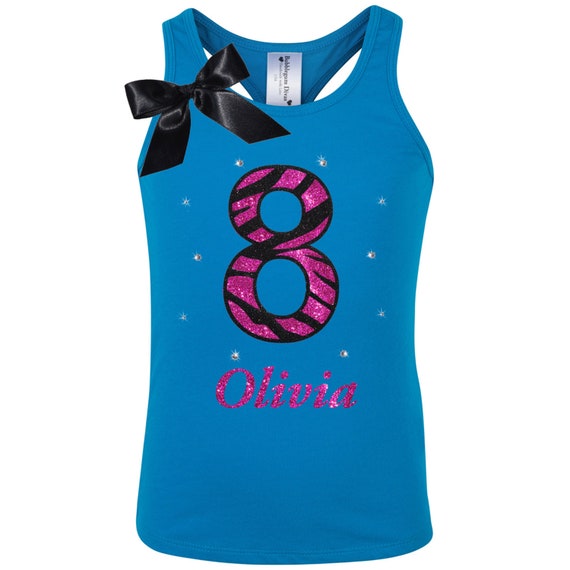 Zebra Birthday Shirt 8th Birthday, 8th Birthday Party, Pink Blue Zebra Shirt, 8th Birthday Shirt, Birthday Girl Shirt, Personalized, Eighth Il_570xn