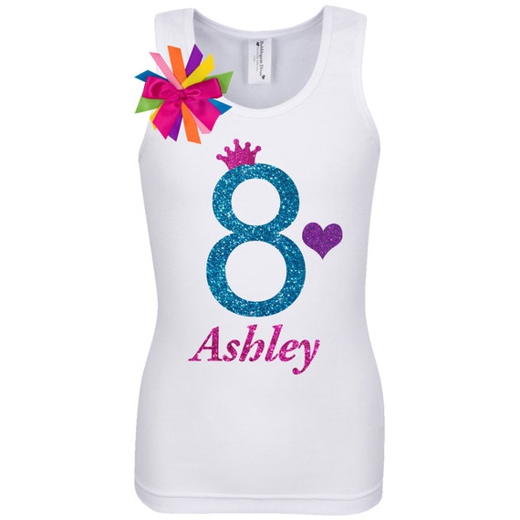 8th Birthday Girl Shirt Rainbow Tutu Tulle Skirt Tween Glow Party Tank Top T-Shirt Girls Birthday Outfit Personalized Gift | Bubblegum Divas Il_570xn