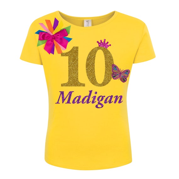 10th Birthday Girls Butterfly Shirt Monarch Butterflies Butterfly Wings Youth T-Shirt Butterfly Gold Ten Tween Girls Personalized Shirt 10 Il_570xn