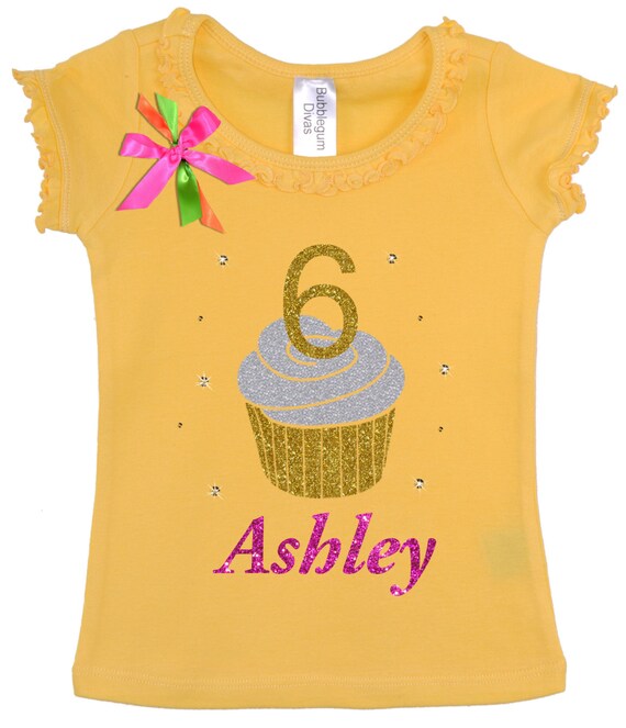 Cupcake Birthday Shirt Girl 6 Year Old Birthday Girl Shirt, Sixth Birthday Shirt, Six Birthday T-Shirt, Personalized Name Custom Shirt 6th Il_570xn