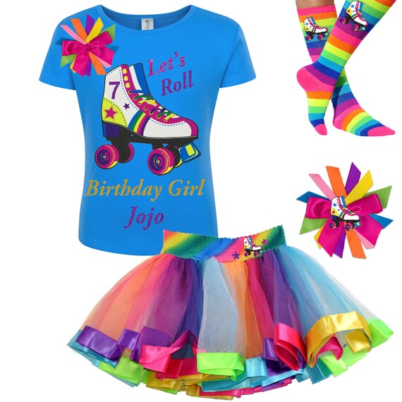 Roller Skate Party Shirt 7th Birthday Outfit Rainbow Tutu Skirt Roller Derby Girls Glow Roller Skating Personalized Gift | Lucky Star Il_570xn