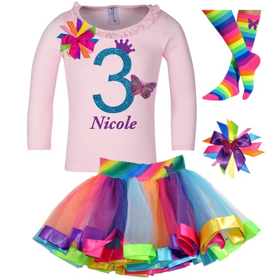 3rd Birthday Outfit Kids Butterfly Shirt Hair Bow Monarch Rainbow Butterfly Socks Butterfly Tutu Dress Long Sleeve Shirt 3 Personalized Name Il_570xn