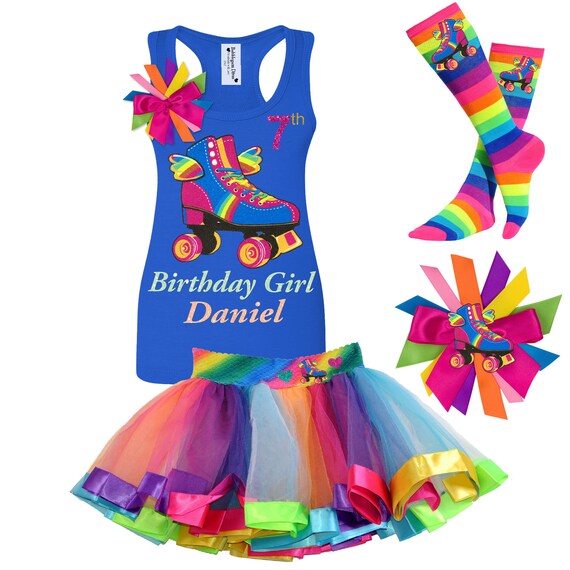 Roller Skate Happy Birthday Shirt 7th Birthday Girl Tank Top Shirt Rainbow Tutu Skirt Roller Derby Skating Rink Personalized Gift | HWings Il_570xn