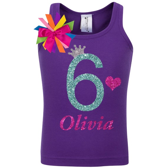 6th Birthday Shirt Girl 6 Year Old Birthday Girl Shirt Purple Sixth Birthday Shirt Six Birthday T-Shirt Personalized Name Custom Shirt JD6 Il_570xn