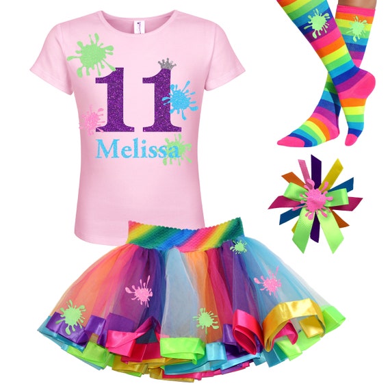 Slime Party Tween Girls Birthday Shirt 11th Birthday Outfit Slime Queen Slime T Shirt 11 Glow Rainbow Tutu Personalized Gift SLM Il_570xn