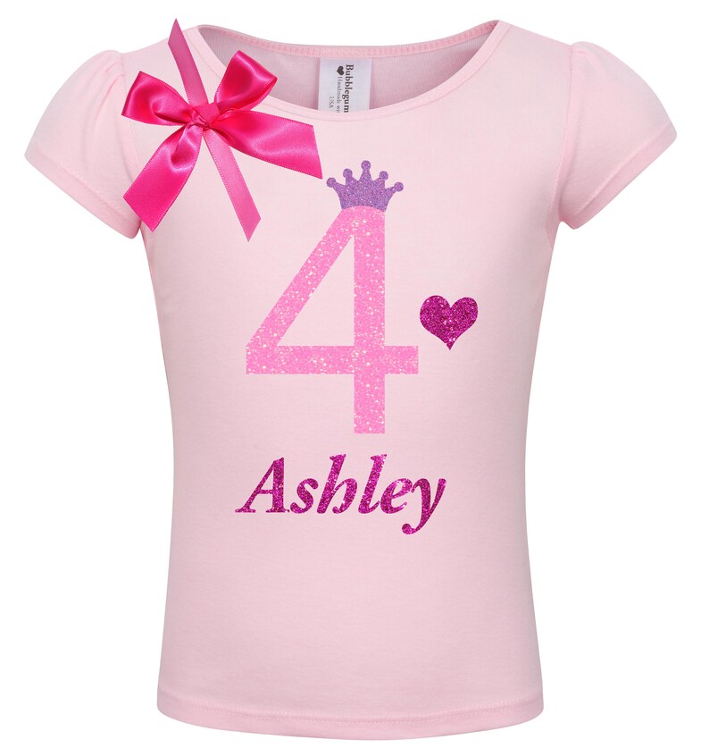 4th Birthday Shirt Heart Rainbow Socks Girls 4 Birthday Outfit Pink Tutu Purple Princess Crown hair Bow Personalized Name Shirt Long Sleeves image 1