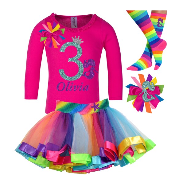 Mermaid Shirt 3rd Birthday Outfit Under The Sea Party Little Mermaid Knee Socks Rainbow Tutu Kid Costume Mermaid Hair bow Custom Name Age 3 Il_570xn