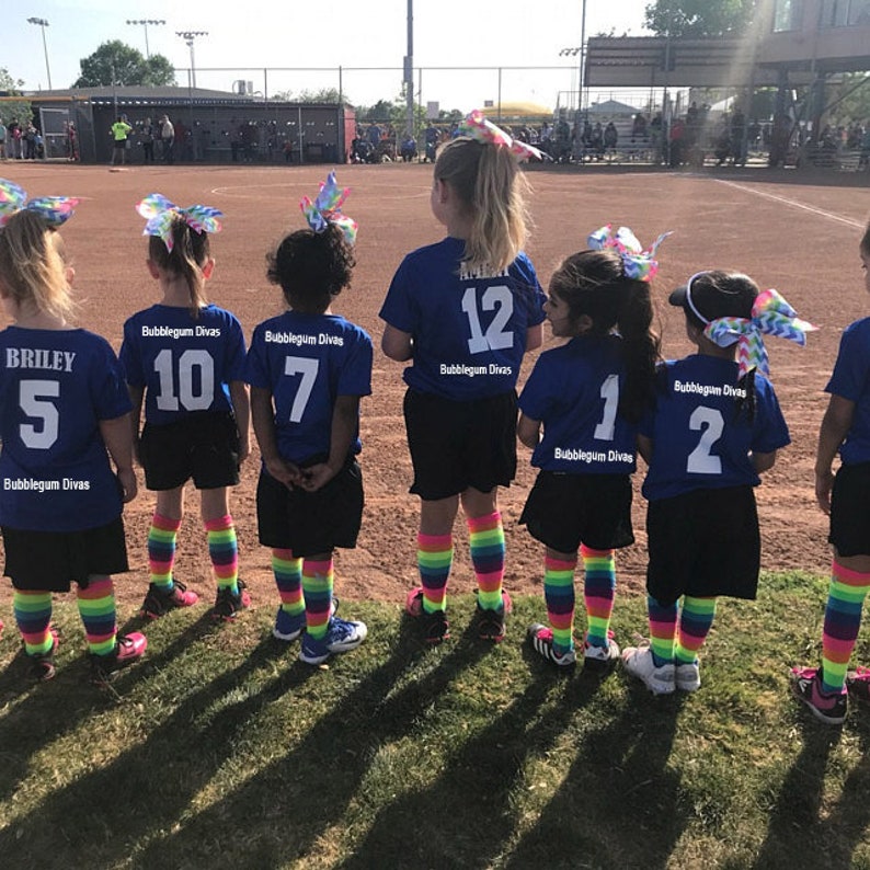 Girls Soccer Socks Rainbow Knee High Socks Soccer Hair Bow Etsy