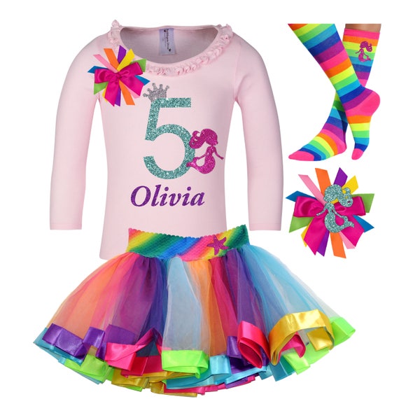 Mermaid Birthday Shirt 5th Birthday Girl Outfit Under The Sea Party Little Mermaids Rainbow Tutu Dress 5 Personalized Gift | Bubblegum Divas Il_570xn