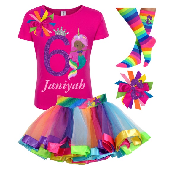 Black Mermaid Shirt 6th Birthday Outfit Mermaids Tail Starfish Rainbow Tutu African American Mermaid Princess Personalized Custom T-Shirt 6 Il_570xn