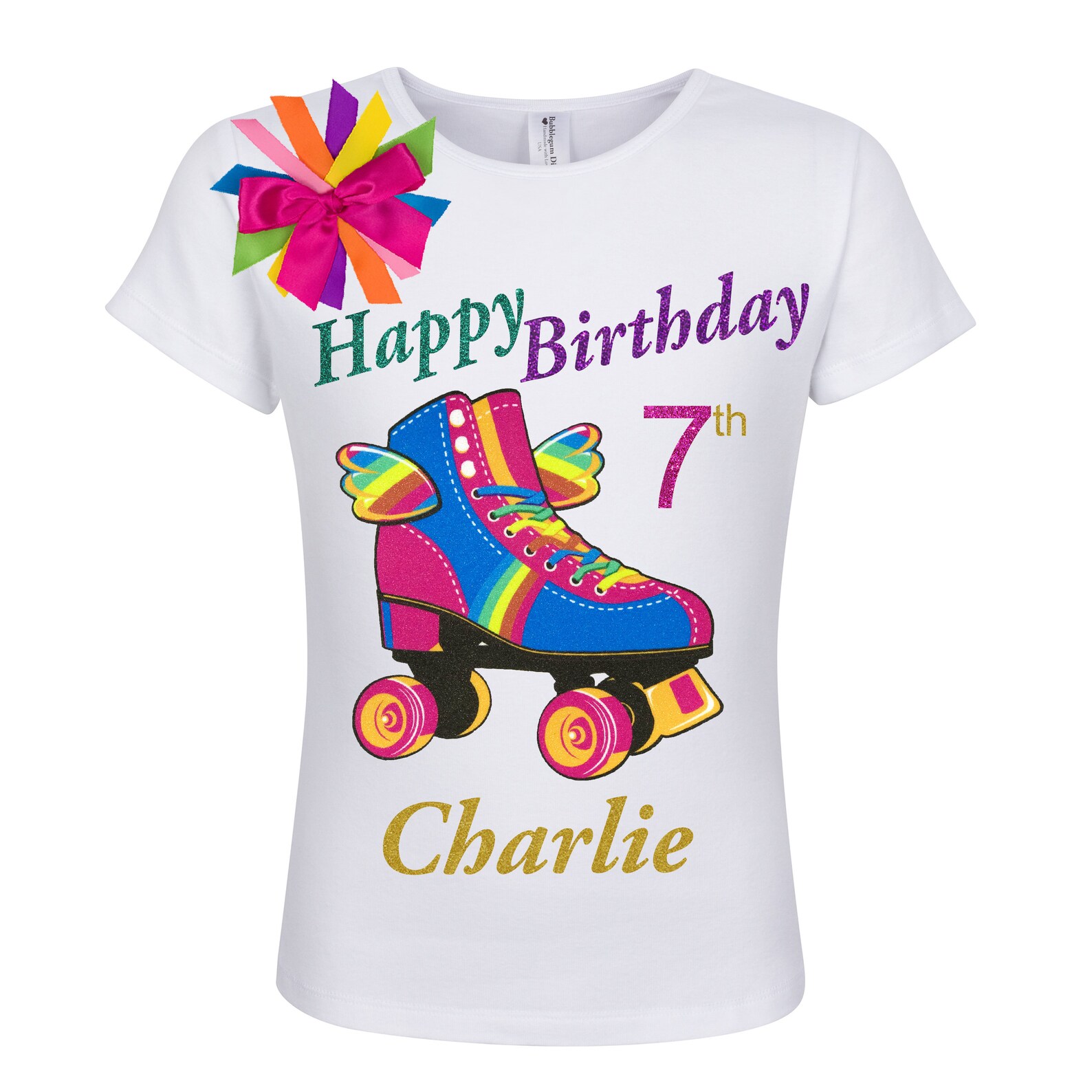 Roller Skate Happy Birthday Shirt 7th Birthday Girl Rainbow Etsy