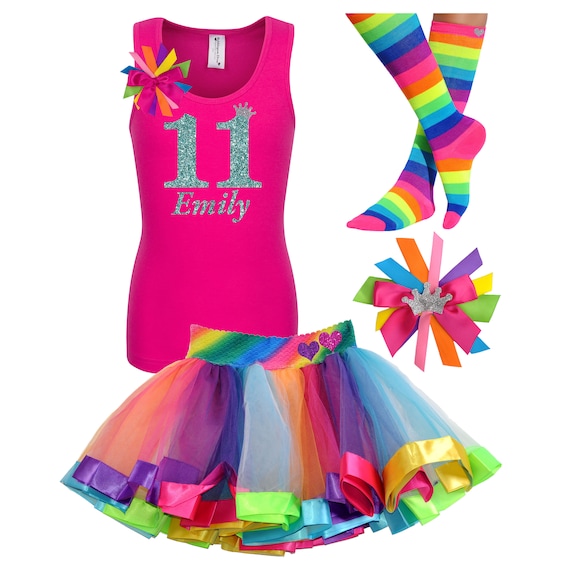 11th Birthday Shirt Tween Birthday Girl Shirts 11 Glow Birthday Party Rainbow Tutu Personalized Double Digits T-Shirt J11 | Bubblegum Divas Il_570xn