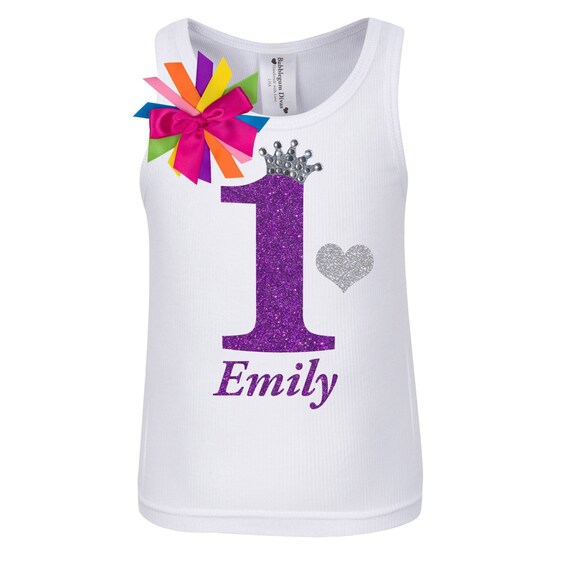 Baby Girls 1st Birthday Shirt Kids Rainbow Party Princess Girls First Birthday Outfit Rhinestone Purple Number One Personalized Name Il_570xn