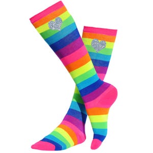 Rainbow Knee Socks Boot Socks Leg Warmers Fun Party Socks Roller Derby Socks Trendy Socks Birthday Gift Socks Glow Party Socks Funky Socks