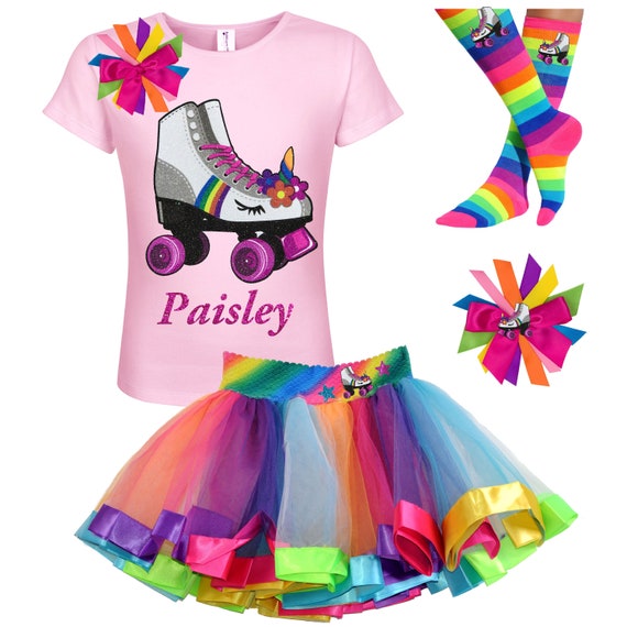 Unicorn Roller Skate Birthday Outfit Rainbow Tutu Unicorn Socks Pink Birthday Girl Shirt Kids Skating Party Personalized | Princess Skate Il_570xn
