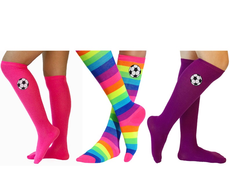 Girls Soccer Socks Rainbow Knee High Socks Soccer Hair Bow Etsy