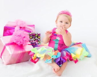 Rainbow 1st Birthday Outfit: Personalized Shirt, Tutu, Baby Gift