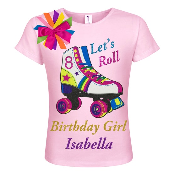 Roller Skate 8th Birthday Girl Shirt 8 Skating Tee Rainbow Let's Roll T-Shirt Roller Derby Kids Glow Party Personalized Gift | Lucky Star Il_570xn