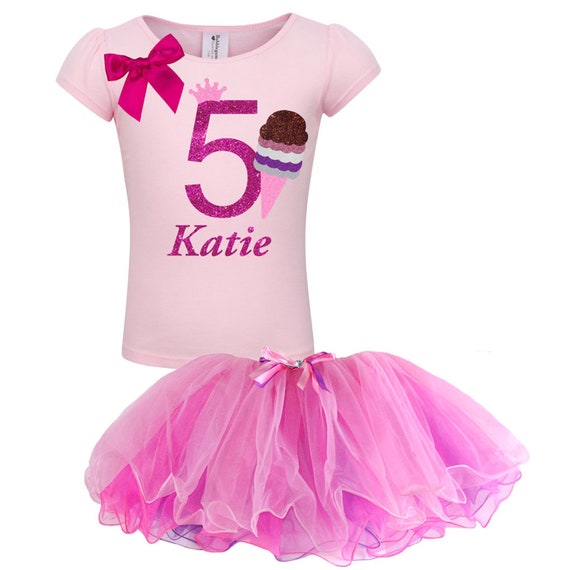 Ice Cream Cone Party 5th Birthday Girls Shirt Pink Twirly Tutu Candy Shop Kids Carnival Birthday Ice Cream Scoops Hair Bow 5 Personalized Il_570xn