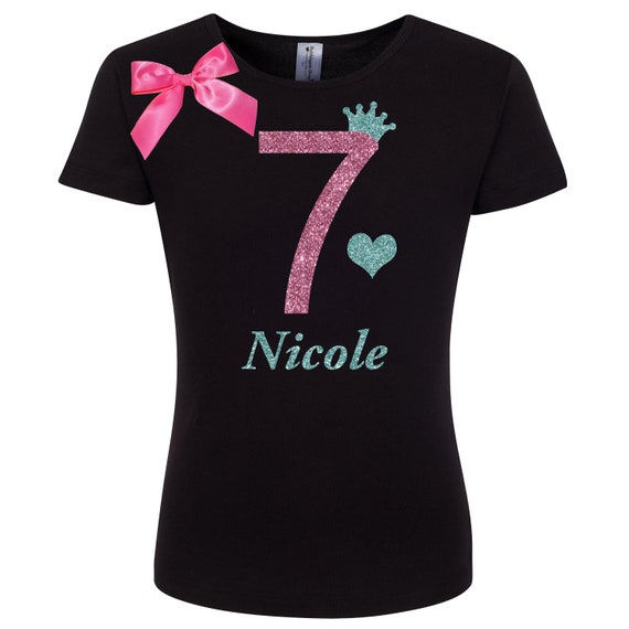 Black 7th Birthday Shirt Girls Birthday Outfit Princess Party Black Pettiskirt Personalized Name Shirt Diva Heart Tiara Crown T-shirt Il_570xn