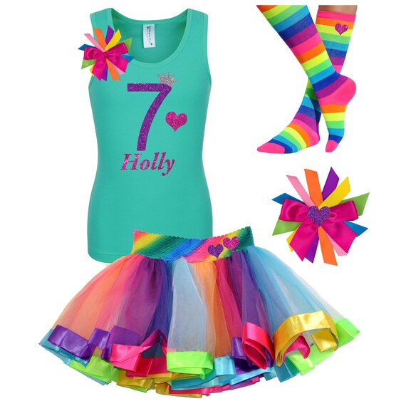 Unicorn Pink Purple Girl 7th Seventh Birthday Tutu Shirt Outfit Set Party Dress