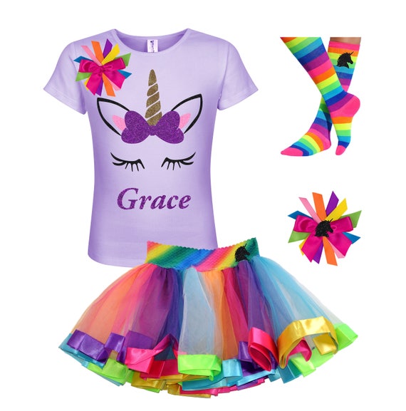 Unicorn Birthday Girl Shirt Rainbow Tutu Unicorn Face Big Eyes Purple Hair Bow Unicorn Personalized Gift | Bubblegum Divas Il_570xn