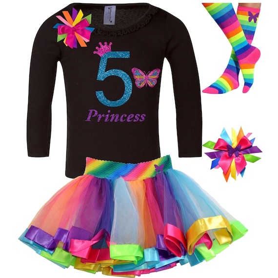 Butterfly Shirt 5th Birthday Girl Outfit 5 Rainbow Tutu Monarch Butterflies Birthday Dress Long Sleeve Personalized Gift | Bubblegum Divas Il_570xn
