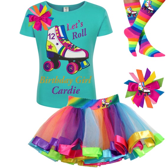 Roller Skate Party 12th Birthday Shirt Tween Girls Rainbow Tutu Roller Derby Boot Socks Glow Skating Personalized Gift | Lucky Star Il_570xn