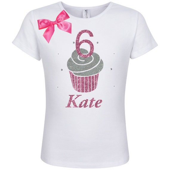 Cupcake Birthday Shirt Girl 6 Year Old Birthday Girl Shirt, Sixth Birthday Shirt, Six Birthday T-Shirt, Personalized Name Custom Shirt 6th Il_570xn