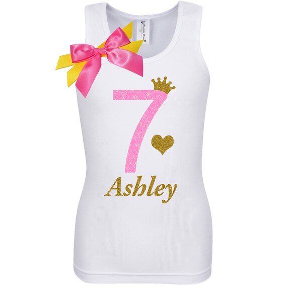 Pink Gold 7th Birthday 7 Cotton Candy Rainbow Tutu Skirt Seventh Birthday Party Outfit Gold Princess Crown Custom Personalized Name Il_570xn