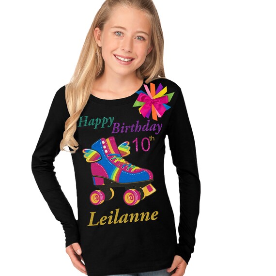Roller Skate Party Birthday Girl Skating Birthday Shirt Long Sleeve Roller Derby Wings Personalized Gift | HWings Il_570xn