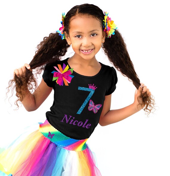 7th Birthday Butterfly Shirt Rainbow Tutu Outfit Monarch Butterfly Hair Bow Butterfly Socks Girls Butterfly Fairy Wings Personalized Name Il_570xn