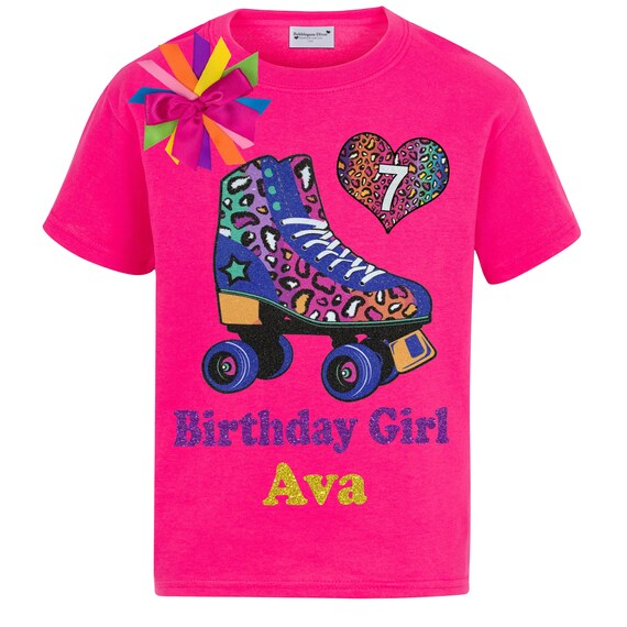 Roller Skate 7th Birthday Girl Shirt 7 Let's Roll Skating Birthday Roller Derby Skater Glow Party Seven Personalized Gift | Leopard Skate Il_570xn
