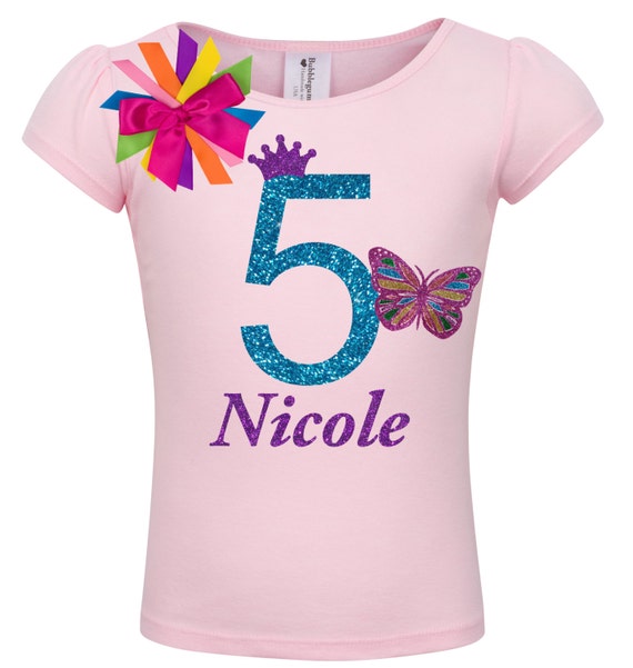 5th Birthday Girl Butterfly Shirt 5 year Old Girls Birthday Shirt Fifth Birthday Girl T-shirt Personalized Five Birthday Shirt Butterflies Il_570xn