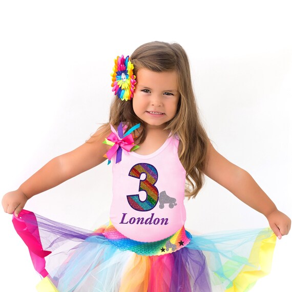 Roller Skates 3rd Birthday Shirt Rainbow Tutu Roller Derby Toddler Girls Roller Skating Party Outfit Personalized Gift | Bubblegum Divas Il_570xn