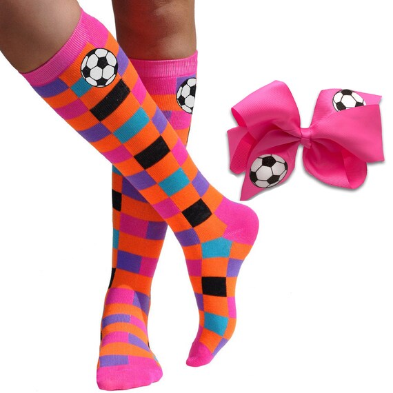 Girls Soccer Knee High Socks Fun Checker Pattern Black White